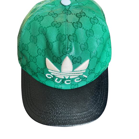Gucci x Adidas GG LOGO Supreme Baseball Cap Hat Green Black Canvas Unisex Size M - Picture 9 of 16